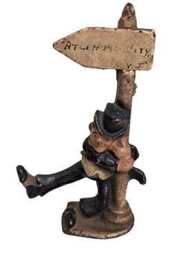 Vintage Cast Iron Figure Bottle Opener Drunk Man Atlantic City NJ Signpost